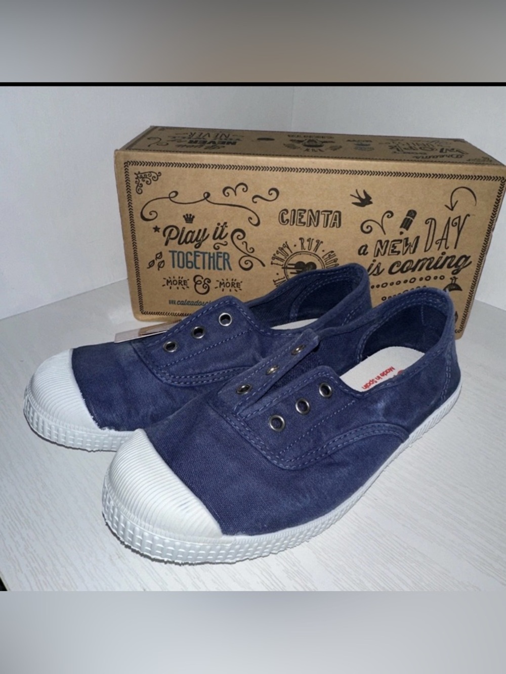 Cienta Kids Blue Canvas Shoes EU Size 33 (US 2.5-3) With Box Slip On Sneaker New